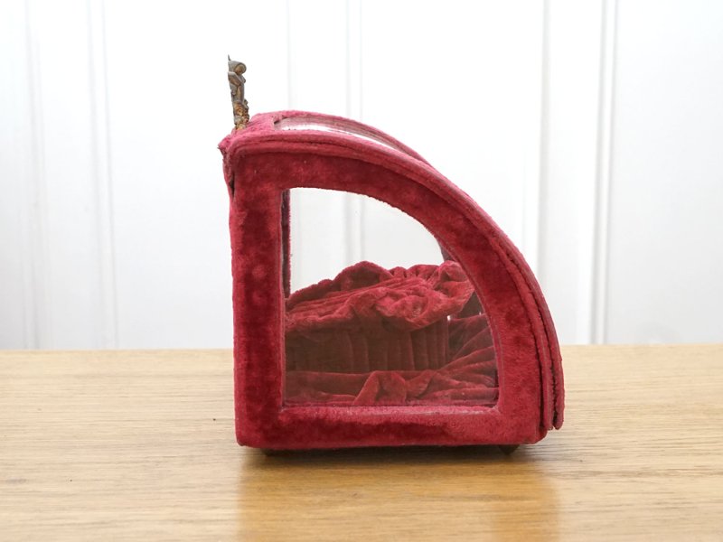 画像5: 19世紀末 アンティーク グローブ・ド・マリエのガラスケース プレザントワール 赤紫 シルクベルベットのフレーム