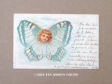 1902年 アンティークポストカード 水色の蝶々の少女