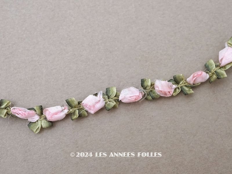 画像1: アンティーク シルク製 薔薇のロココトリム パウダーピンク 40cm