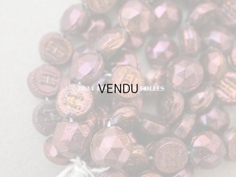 画像4: アンティーク  イニシャル入り ガラスビーズ フレンチジェット ラウンド型 カット入り 8mm 約45ピース ブラウン