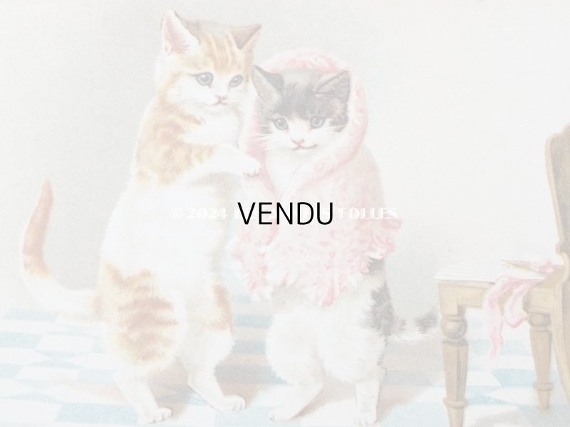 画像2: 未使用 アンティーク ポストカード おめかしする子猫  