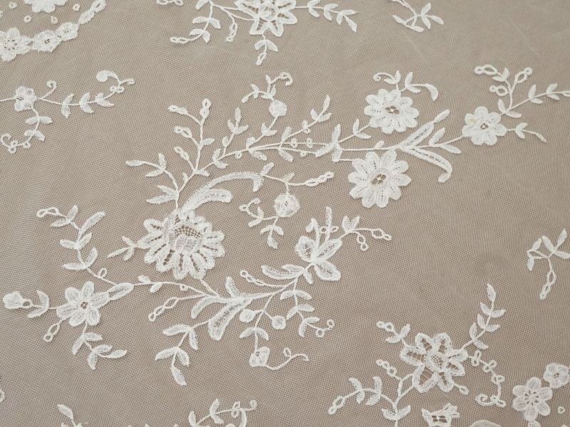 画像3: アンティーク ウェディングヴェール 花のモチーフ 約55×258cm アプリカシオン・アングルテール 