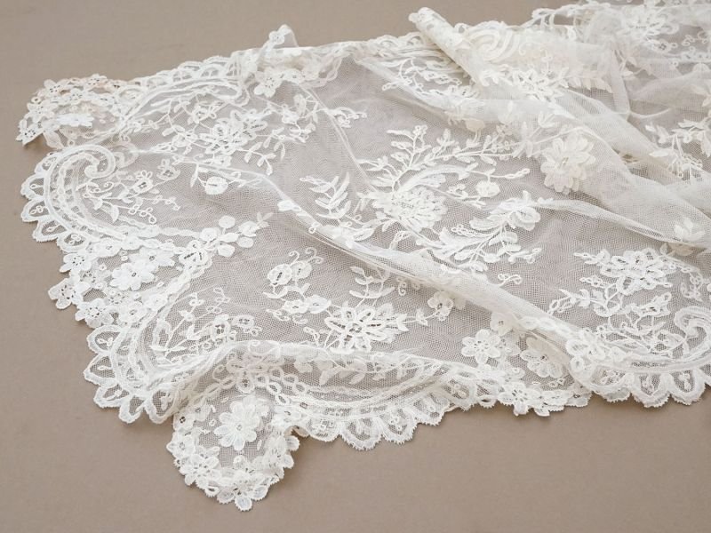 画像22: アンティーク ウェディングヴェール 花のモチーフ 約55×258cm アプリカシオン・アングルテール 