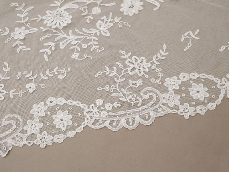 画像5: アンティーク ウェディングヴェール 花のモチーフ 約55×258cm アプリカシオン・アングルテール 