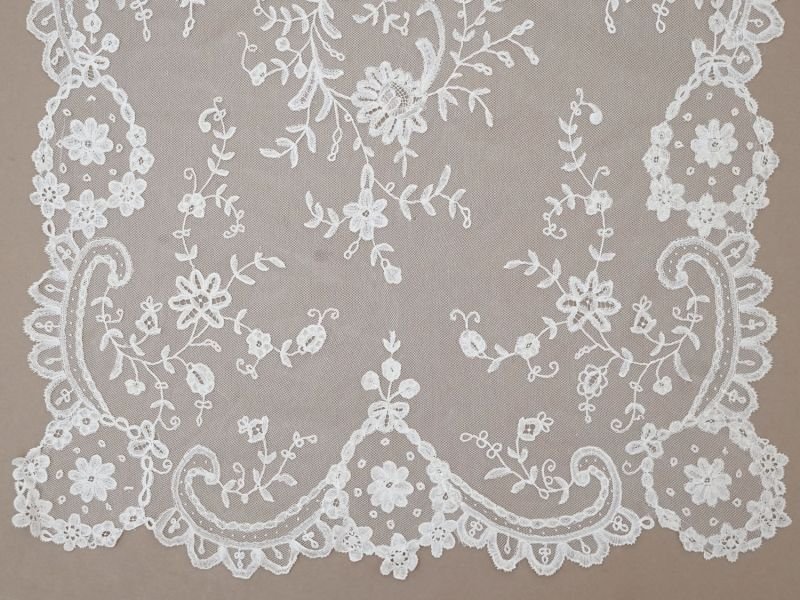 画像6: アンティーク ウェディングヴェール 花のモチーフ 約55×258cm アプリカシオン・アングルテール 