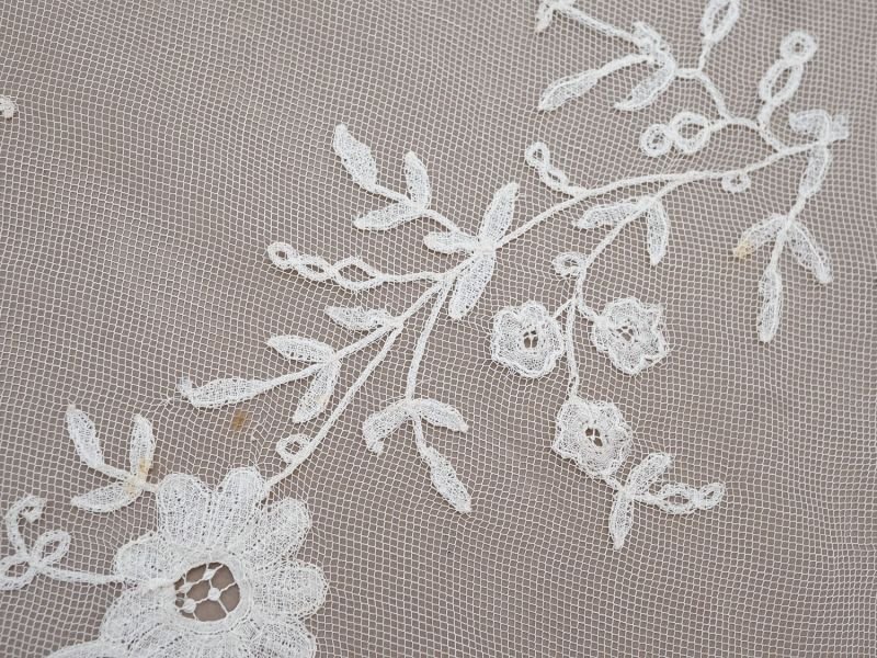画像19: アンティーク ウェディングヴェール 花のモチーフ 約55×258cm アプリカシオン・アングルテール 