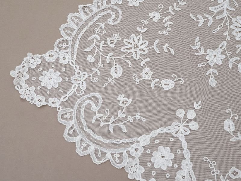 画像4: アンティーク ウェディングヴェール 花のモチーフ 約55×258cm アプリカシオン・アングルテール 