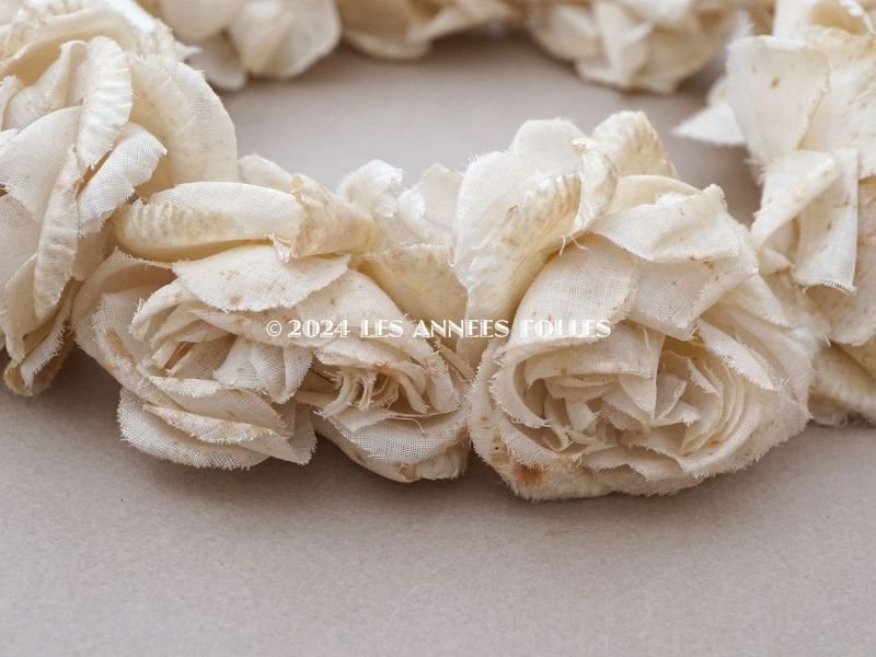 画像6: *蚤の市*アンティーク シルクサテン 薔薇の布花のティアラ 花冠  エクリュ&オフホワイト