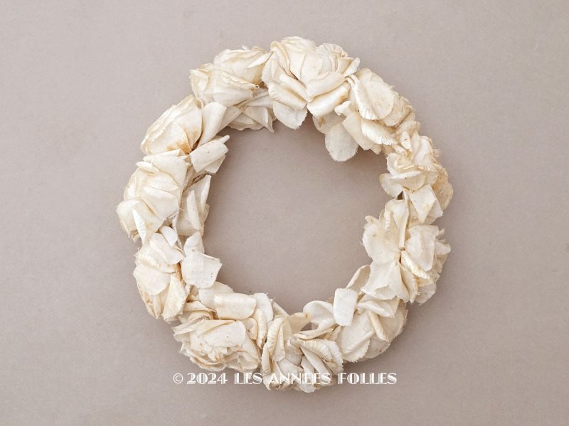 画像1: アンティーク シルクサテン 薔薇の布花のティアラ 花冠  エクリュ＆オフホワイト