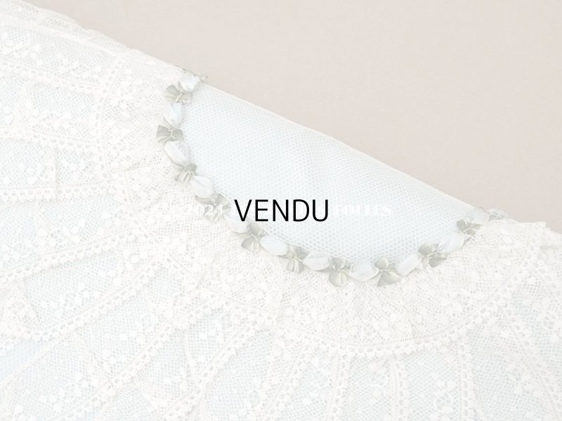 画像3: アンティーク 水色のシルク製ロココトリム ハンカチ用ポシェット シルクサテン&レース