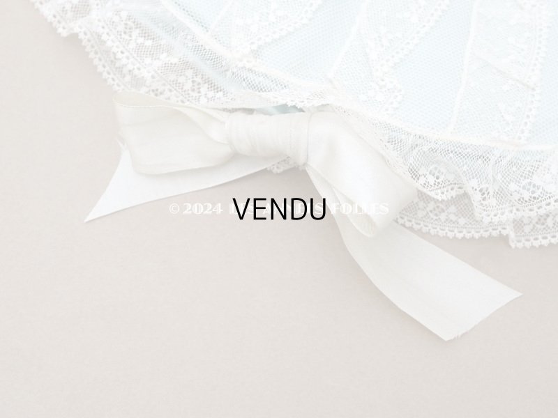 画像5: アンティーク 水色のシルク製ロココトリム ハンカチ用ポシェット シルクサテン&レース