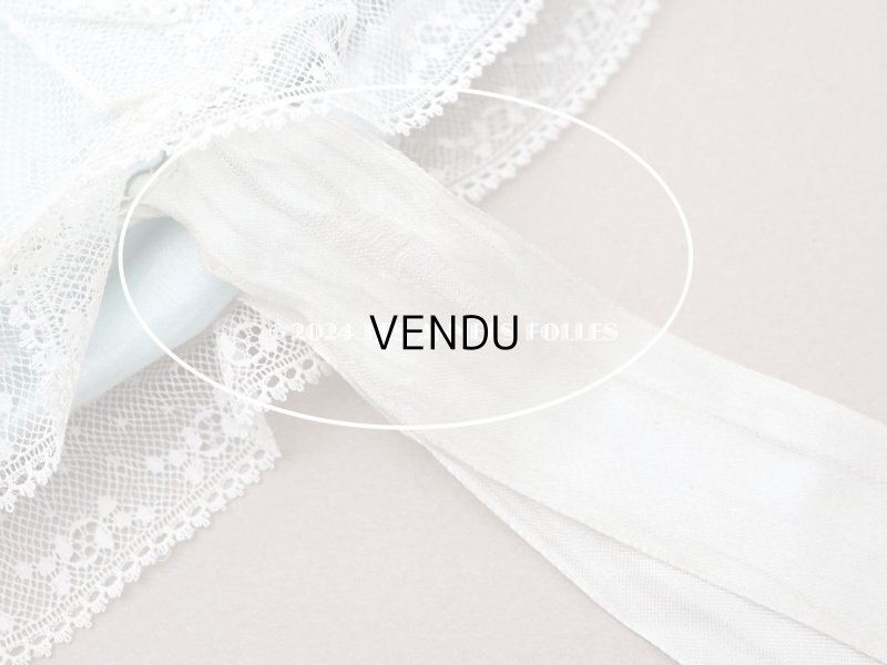 画像8: アンティーク 水色のシルク製ロココトリム ハンカチ用ポシェット シルクサテン&レース