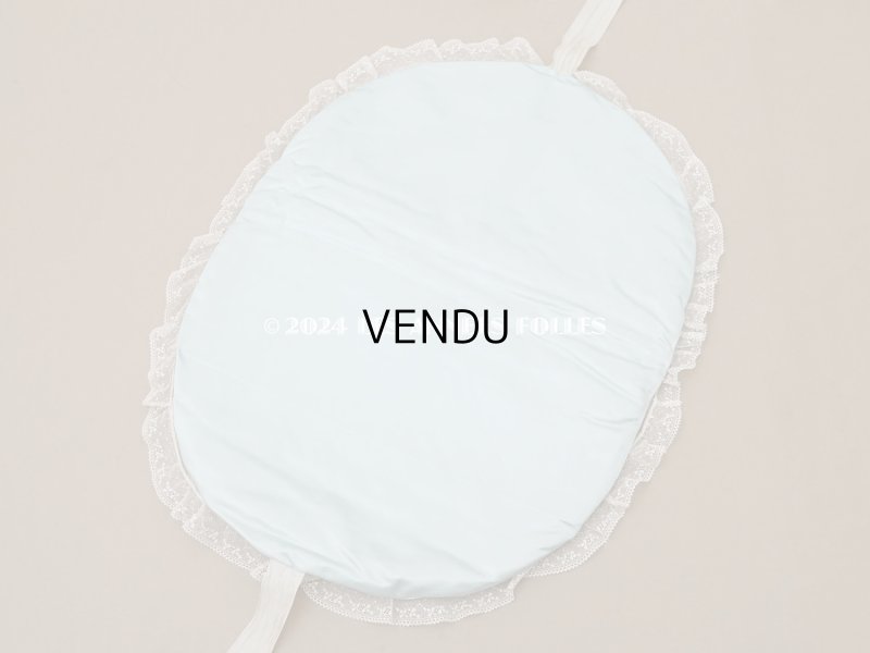 画像7: アンティーク 水色のシルク製ロココトリム ハンカチ用ポシェット シルクサテン&レース