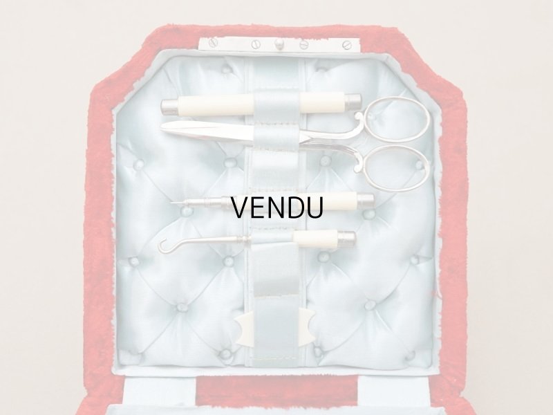 画像6: 19世紀末 アンティーク バカラ社のクリスタル香水瓶入り 裁縫箱 レッド＆パウダーブルー ベルベット＆シルククッション