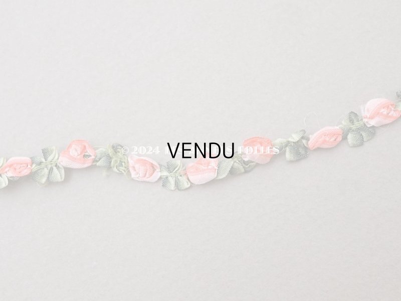 画像2: アンティーク シルク製 薔薇のロココトリム ピンクオレンジ ロココリボン 25cm