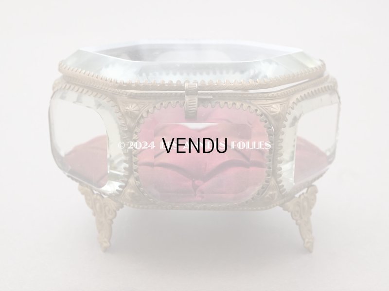 画像11: 19世紀 アンティーク 大きなジュエリーボックス 六角形 ワイン色のシルク製クッション