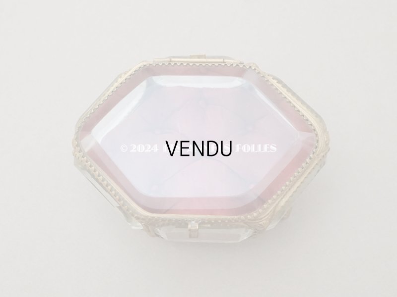 画像2: 19世紀 アンティーク 大きなジュエリーボックス 六角形 ワイン色のシルク製クッション