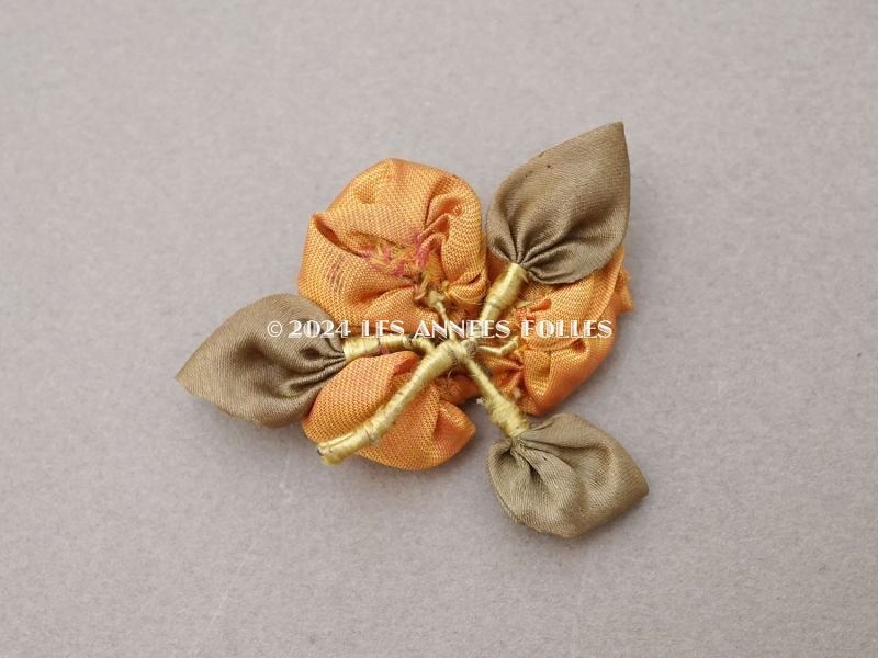 画像3: アンティーク シルク製 薔薇のロココモチーフ 山吹色