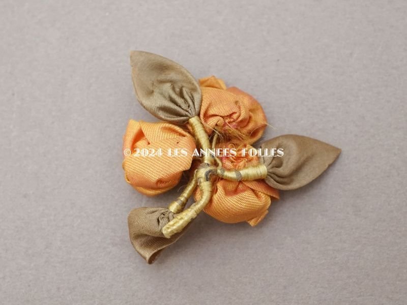 画像7: アンティーク シルク製 薔薇のロココモチーフ 山吹色