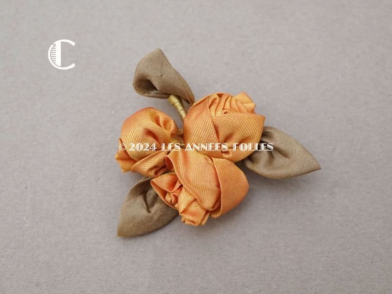 画像6: アンティーク シルク製 薔薇のロココモチーフ 山吹色