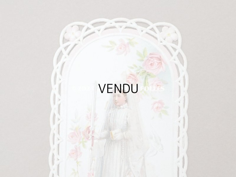 画像2: アンティーク 初聖体のカニヴェ 透かし柄 ピンクの薔薇