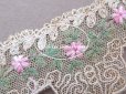 画像4: 1930年頃 アンティーク レース ピンクの花の刺繍入り 95cm