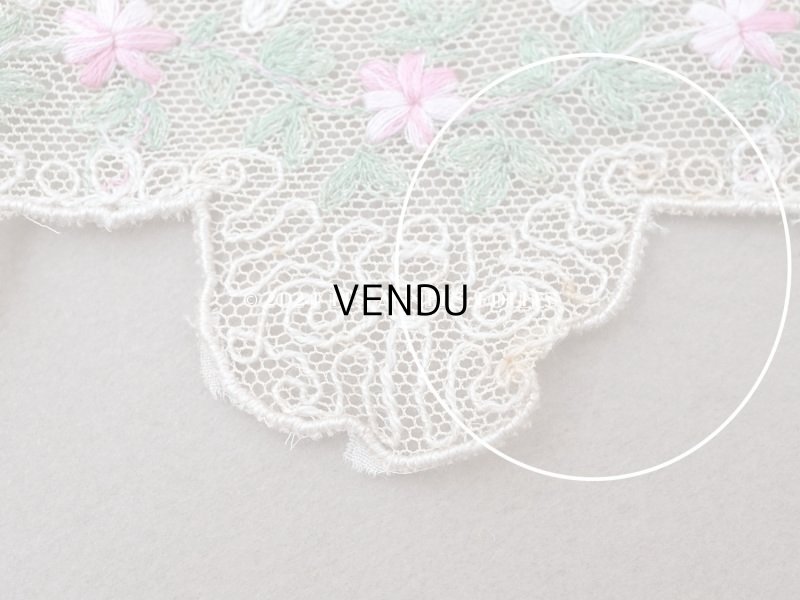 画像5: 1930年頃 アンティーク レース ピンクの花の刺繍入り 95cm
