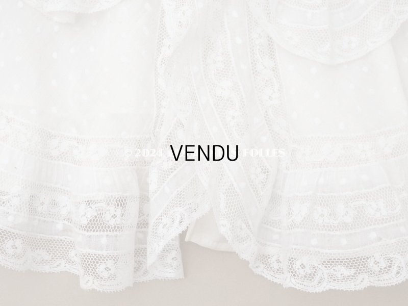 画像7: 1900年頃 アンティーク ドール&ベビー用 袖付きケープ ドット刺繍のコットンファブリック＆レース 裏地付き