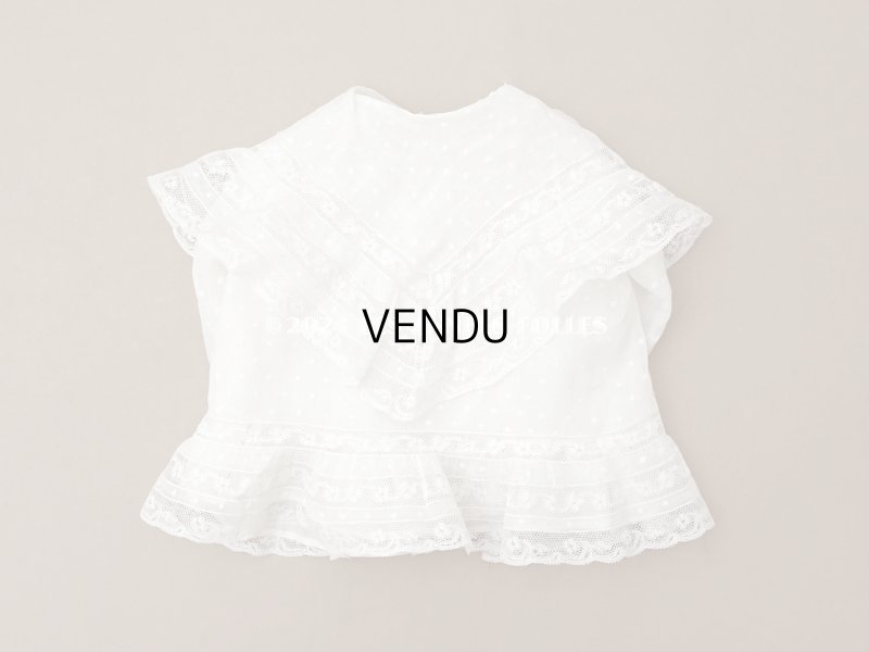 画像10: 1900年頃 アンティーク ドール&ベビー用 袖付きケープ ドット刺繍のコットンファブリック＆レース 裏地付き