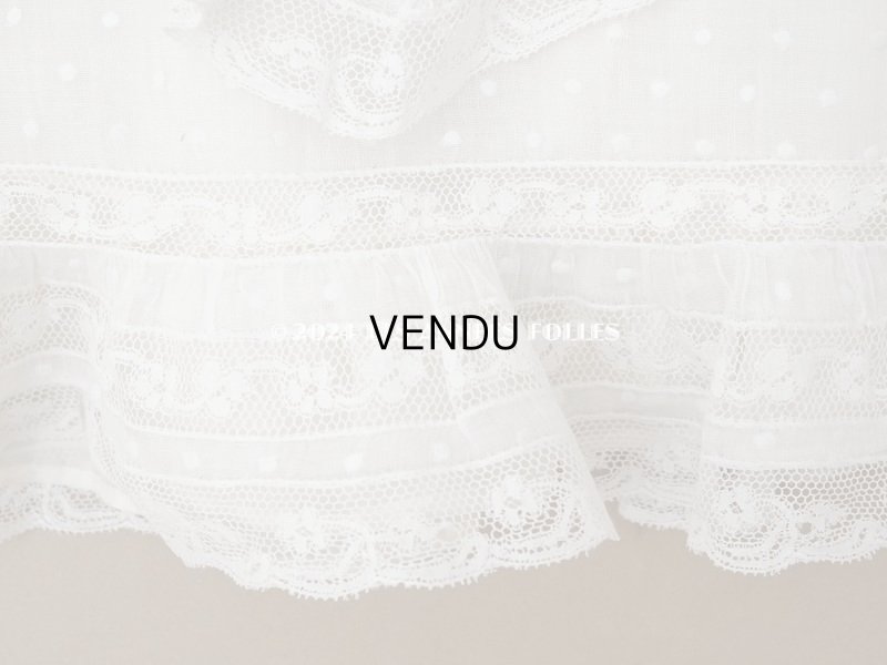 画像11: 1900年頃 アンティーク ドール&ベビー用 袖付きケープ ドット刺繍のコットンファブリック＆レース 裏地付き