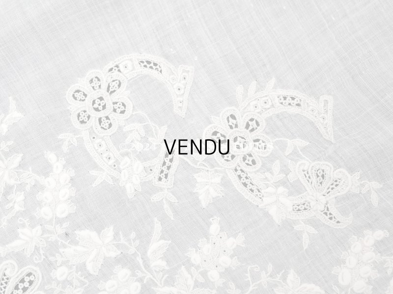 画像11: 19世紀末 アンティーク 結婚式のハンカチ モノグラム刺繍入り ホワイトワーク&手編みのヴァランシエンヌレース
