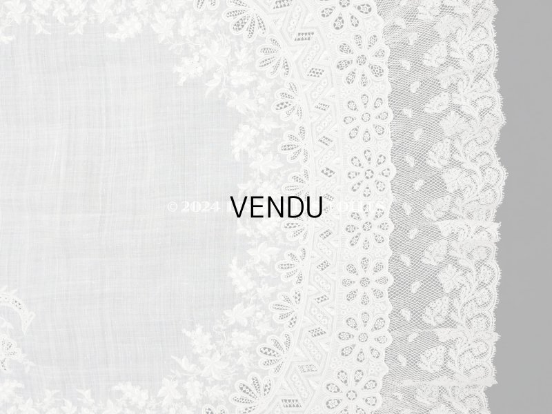 画像8: 19世紀末 アンティーク 結婚式のハンカチ モノグラム刺繍入り ホワイトワーク&手編みのヴァランシエンヌレース