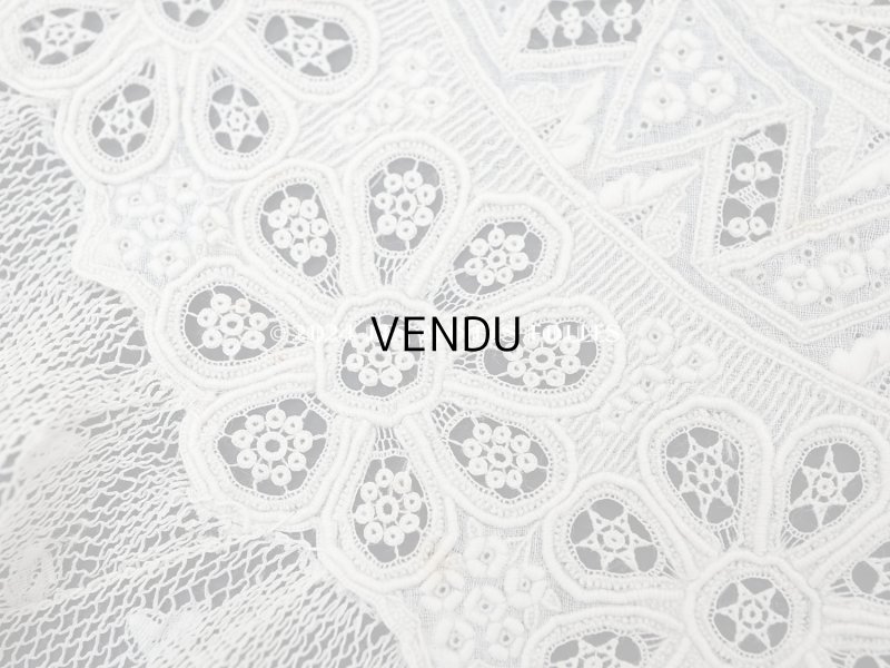 画像18: 19世紀末 アンティーク 結婚式のハンカチ モノグラム刺繍入り ホワイトワーク&手編みのヴァランシエンヌレース