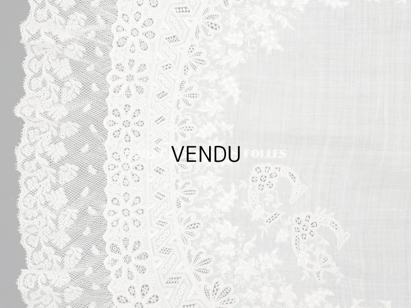 画像7: 19世紀末 アンティーク 結婚式のハンカチ モノグラム刺繍入り ホワイトワーク&手編みのヴァランシエンヌレース