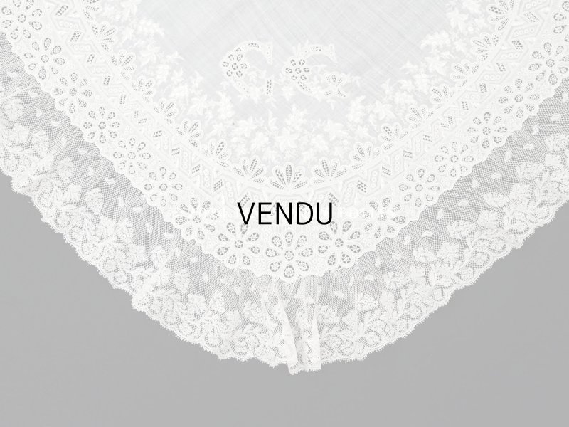 画像4: 19世紀末 アンティーク 結婚式のハンカチ モノグラム刺繍入り ホワイトワーク&手編みのヴァランシエンヌレース
