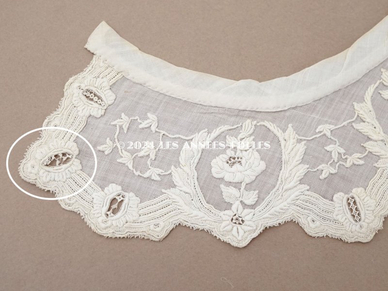 画像2: 19世紀 アンティーク 付け襟 薔薇の刺繍入り 