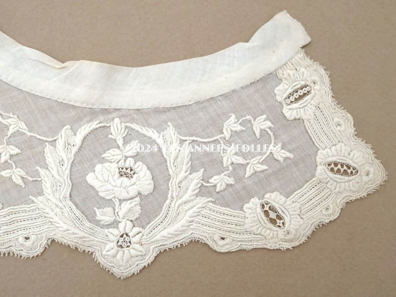 画像7: 19世紀 アンティーク 付け襟 薔薇の刺繍入り 