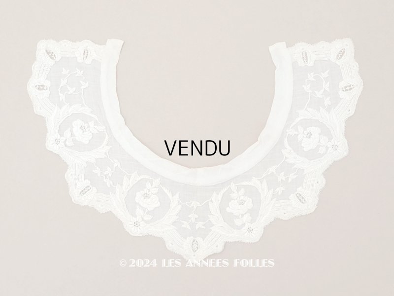 画像1: ＊蚤の市＊19世紀 アンティーク 付け襟 薔薇の刺繍入り 