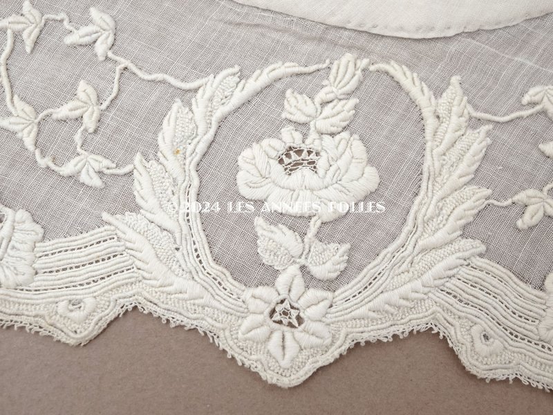 画像3: 19世紀 アンティーク 付け襟 薔薇の刺繍入り 