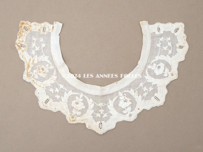 画像8: 19世紀 アンティーク 付け襟 薔薇の刺繍入り 