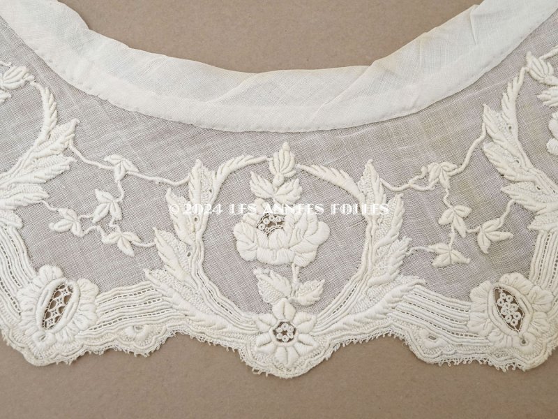 画像4: 19世紀 アンティーク 付け襟 薔薇の刺繍入り 