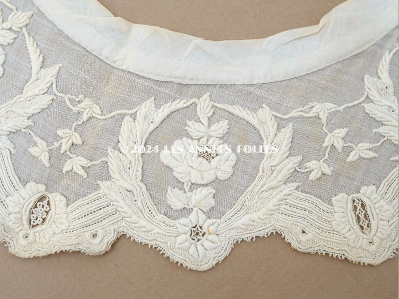 画像5: 19世紀 アンティーク 付け襟 薔薇の刺繍入り 