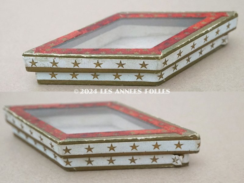 画像6: 19世紀末 アンティーク 星柄 ガラスの蓋の紙箱 ダイヤ型