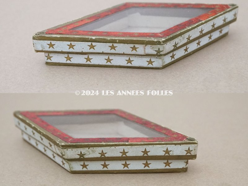 画像5: 19世紀末 アンティーク 星柄 ガラスの蓋の紙箱 ダイヤ型