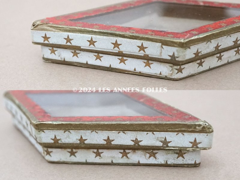 画像5: 19世紀末 アンティーク 星柄 ガラスの蓋の紙箱 ダイヤ型