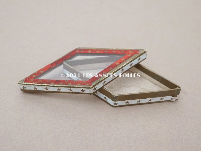 画像3: 19世紀末 アンティーク 星柄 ガラスの蓋の紙箱 ダイヤ型