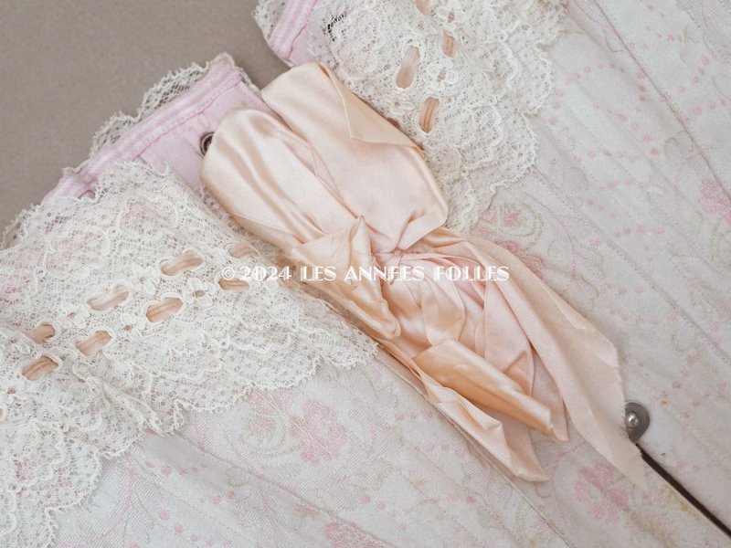 画像8: 1900年頃 アンティーク コルセット オリジナルボックス付き ピンクの花模様&シルクサテンリボン&レース