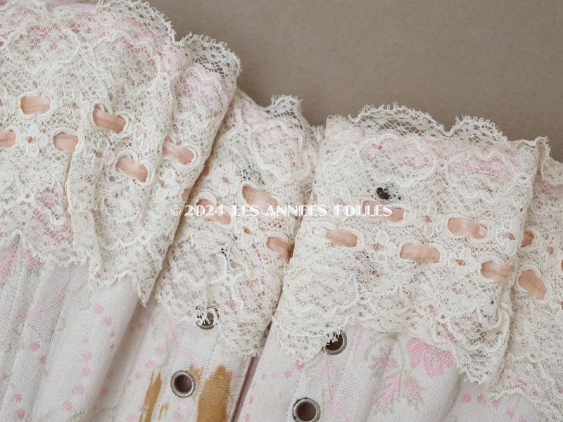 画像16: 1900年頃 アンティーク コルセット オリジナルボックス付き ピンクの花模様&シルクサテンリボン&レース