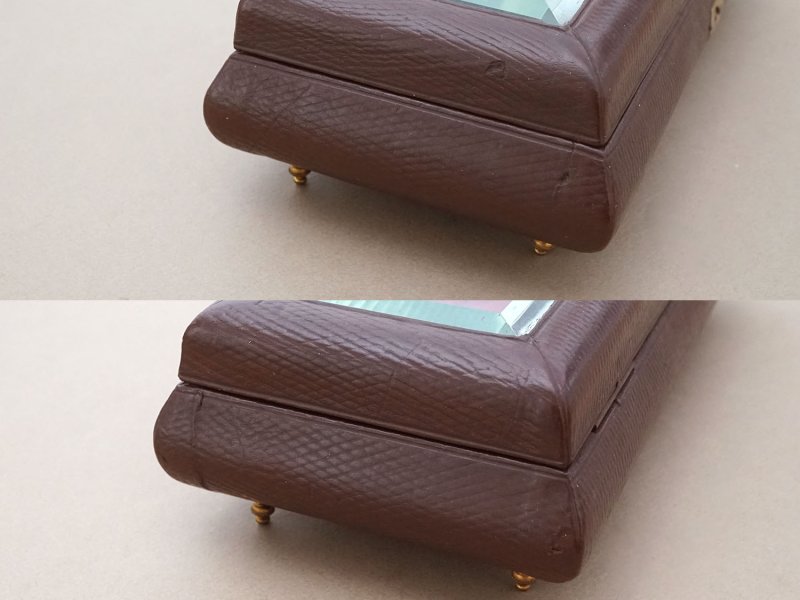 画像11: アンティーク 本革製 ジュエリーケース ボルドー色のシルク製クッション