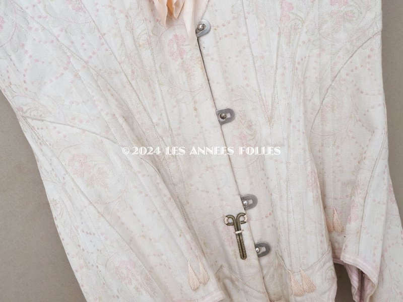 画像10: 1900年頃 アンティーク コルセット オリジナルボックス付き ピンクの花模様&シルクサテンリボン&レース